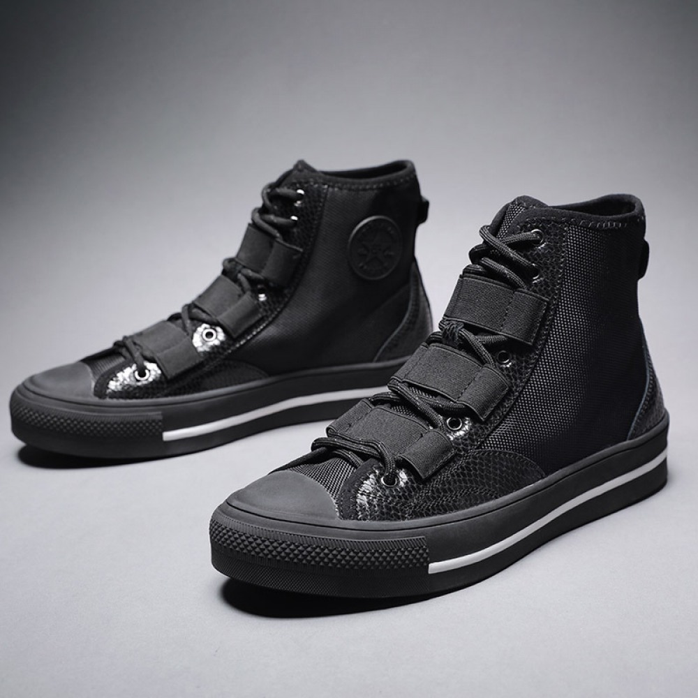 Men's Round Toe Fabric Stitching Casual Canvas Flat Heel Shoes