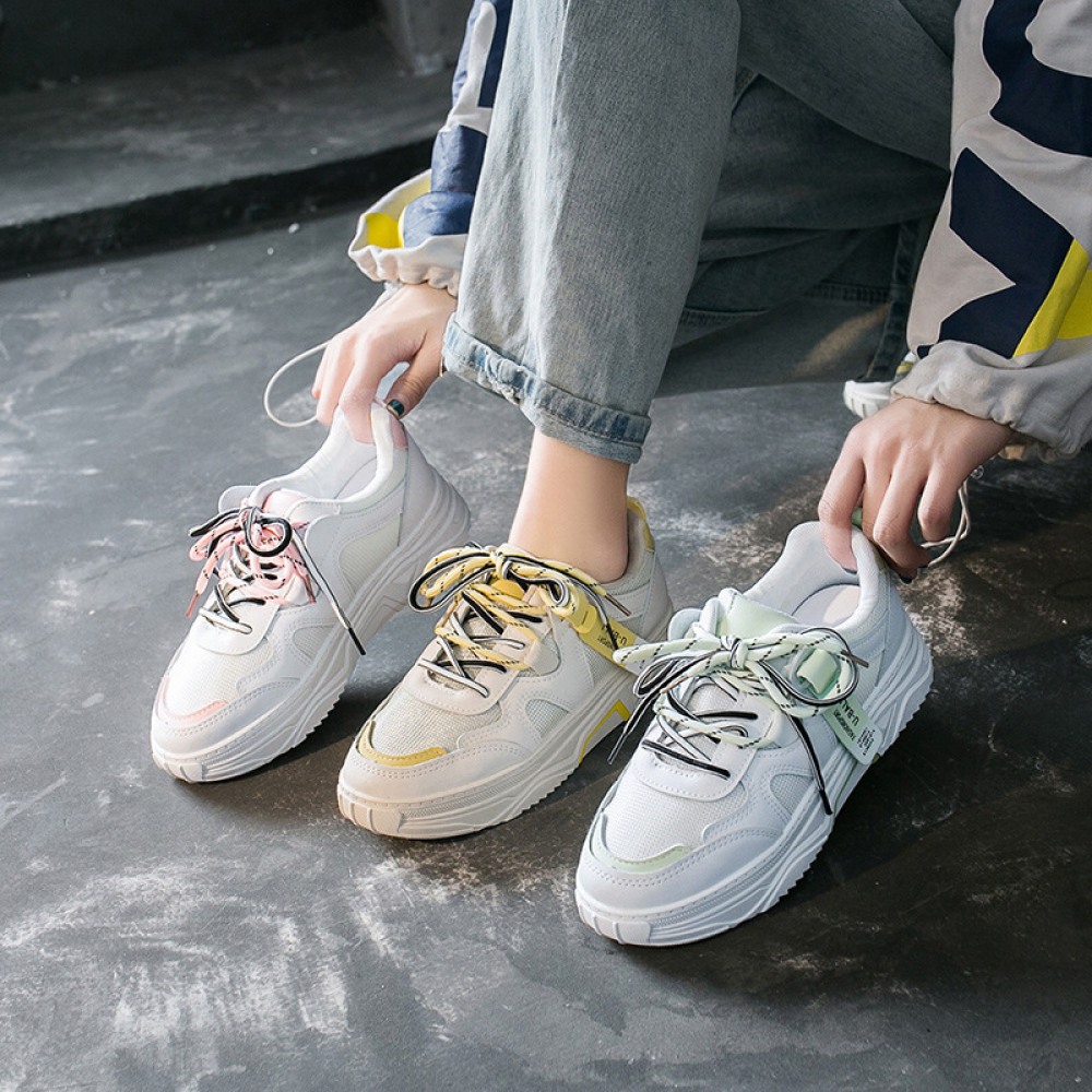 White New Breathable Board Shoes Flat-Bottom Lace-Up Casual Shoes